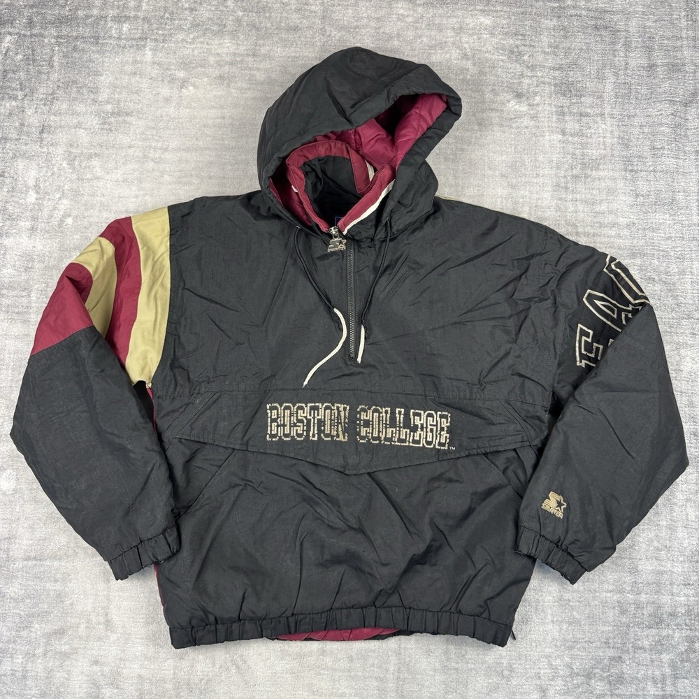 Vtg Boston College Eagles Jacket Mens Small Black Kangaroo Pouch 90s Color Block